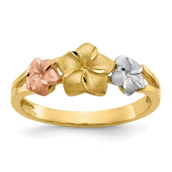 14K Tri-Color Gold Ring Band Themed Plumeria