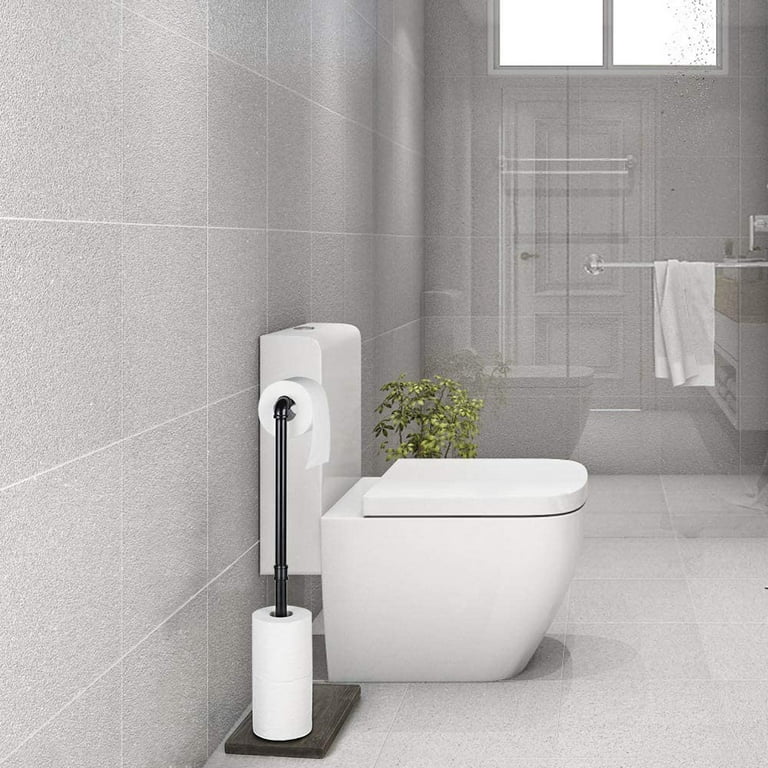 Gray Wood and Industrial Metal Pipe Freestanding Toilet Paper Roll