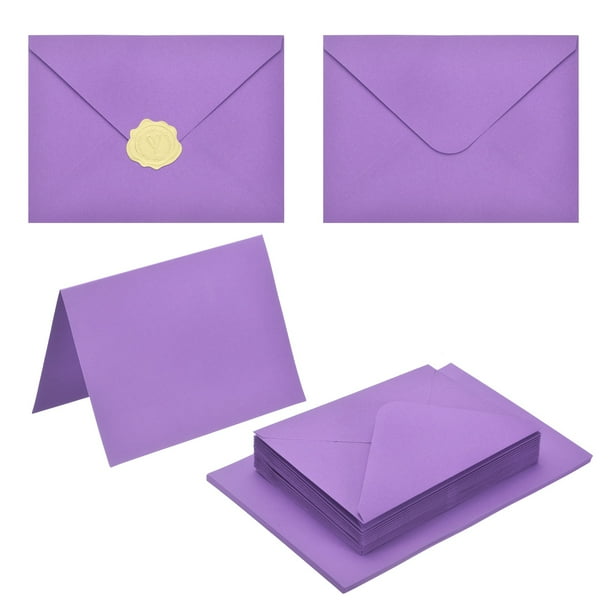 Uxcell 50 Pack Dark Purple 4x6 Envelopes with Cards, V Flap A6 Envelopes with Gold Stickers for Greeting Cards and Invitations