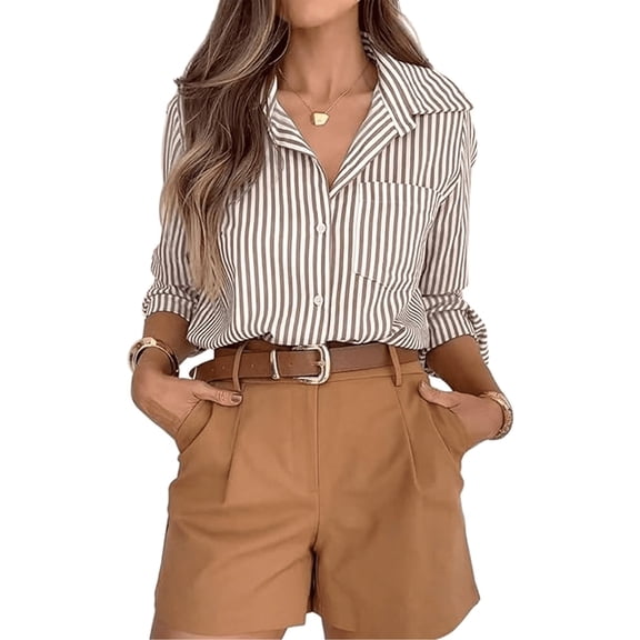 SOMER Striped Button Down Shirts for Women Dress Shirts Long Sleeve Shirts Casual Collared Office Work Shirt with Pocket