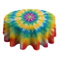 thumbnail image 4 of Rainbow Tie Dye Mandala Pattern Round Tablecloth 60"x60",Wrinkle Wipeable Table Cloth for Kitchen Dining Room Picnic Patio Party, 4 of 6