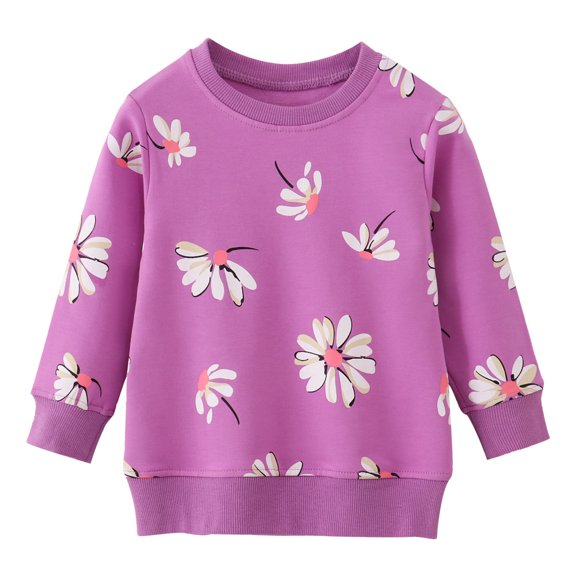 Toddler Cotton Sweatshirt Boys Girls Flower Print Sweatshirt Cute Casual Crewneck Pullover Long Sleeve Tops Fall Winter Clothes