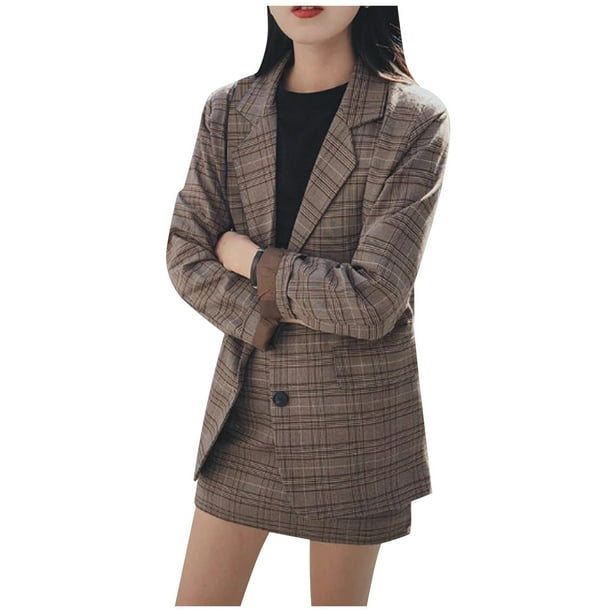 Plaid coat and skirt set sale