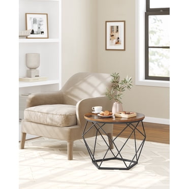 VASAGLE - Juego de 2 mesas auxiliares pequeñas, mesa de café redonda con marco de acero, mesa lateral para sala de estar, dormitorio, oficina, marrón rústico y negro mate | Living Room, Bedroom