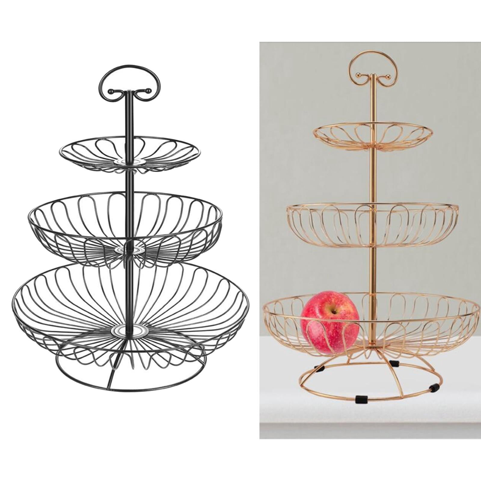 3 Tired Metal Wire Basket Bowl Rack for Home Kitchen Restaurant Black
