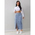 thumbnail image 4 of Light Wash-2 Denim Midi Skirt With Front Button Closure And High Side Slit, 4 of 30