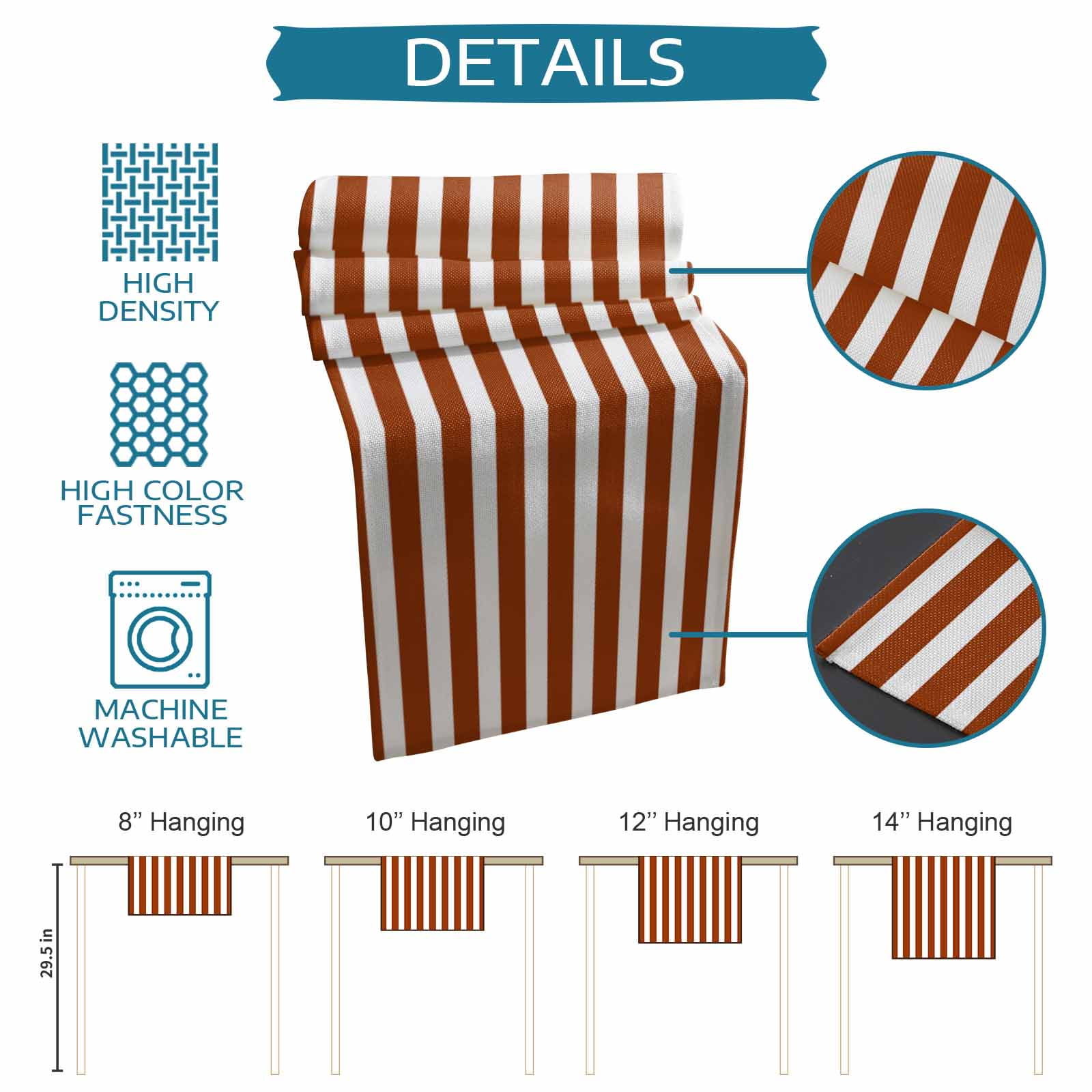 Burnt Orange Stripe Table Runner, Farmhouse Striped Abstract Art Washable Cotton Linen Table Runners 60 Inches Long, Dresser Scarf Runner for Coffee/TV Stands/Kitchen/Cabinets 13''x60''