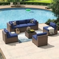 thumbnail image 4 of Aoxun 7 Piece Patio Furniture Set Wicker Rattan Patio Conversation Set Outdoor Sectional Sofa Set with Coffee Table and 4” Thickened Cushions, Blue(Waterproof Cover Included), 4 of 6