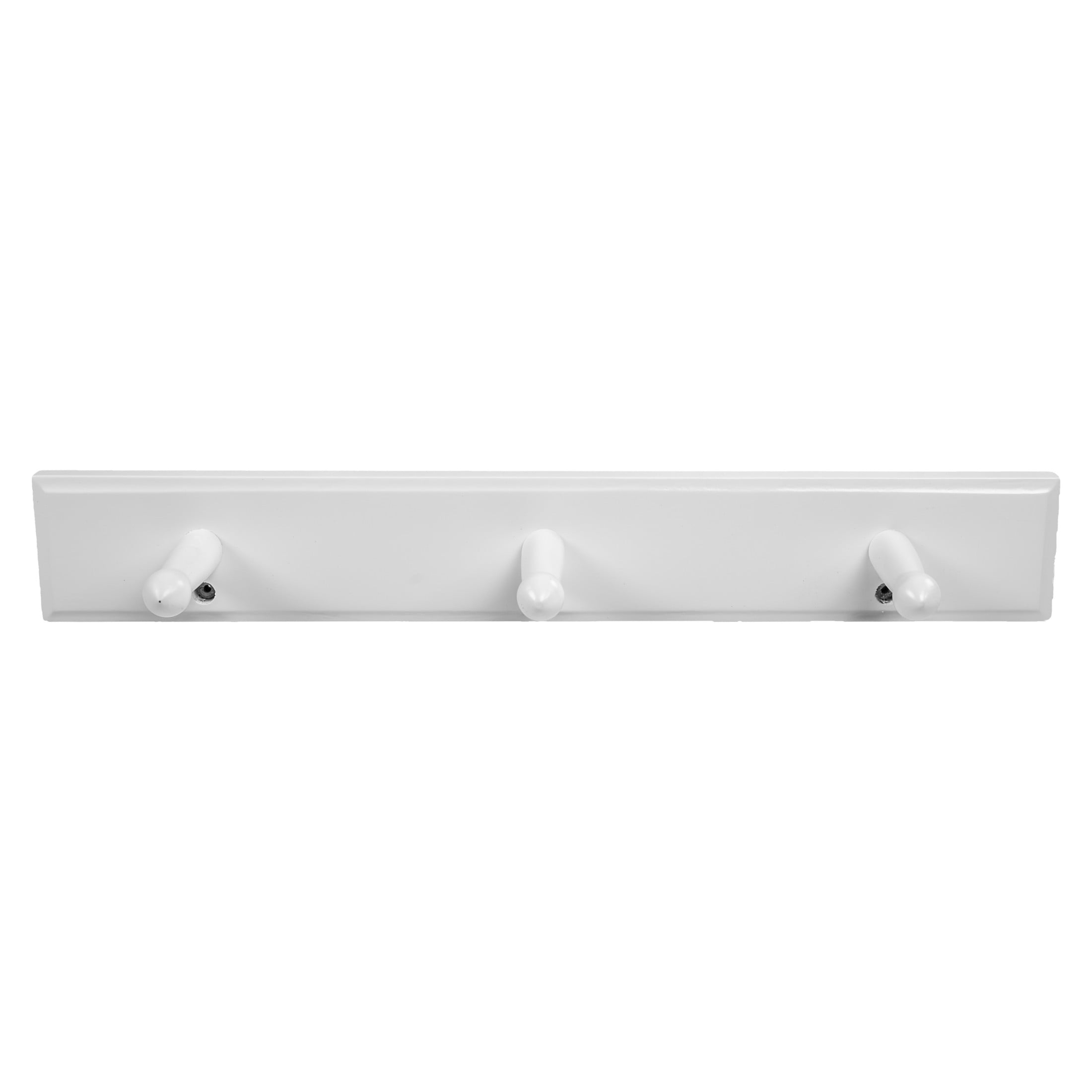 White Wood Dalton Triple Robe Hook, Bathroom, Closet, and Entryway Wall Mount