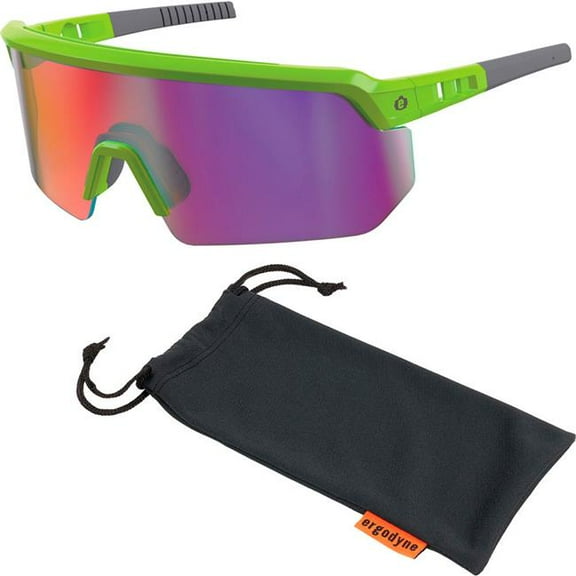 Skullerz AEGIR Safety Glasses, Mirrored Lenses, Lime Nylon Impact Frame, Purple Mirror Polycarbonate Lens