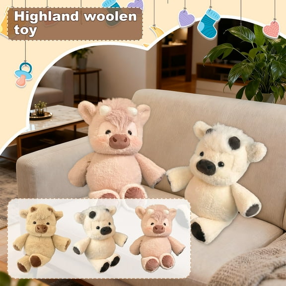 Creative Adorable Running Highland Cow Plush Toy With Playful Pose And Cuddly Stuffed Body Design, Soft Plush Exterior For Comfortable Hugging And Durable Build For Long-Lasting