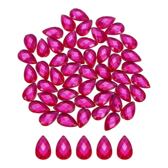 Uxcell 50Pcs Flat Back Acrylic Teardrop Gems 6x10mm Artificial Rhinestones Pink