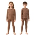 thumbnail image 4 of TiaoBug Kids Thermal Base Layer Set Boys Girls 2 Piece Thermal Long Sleeve Top with Tights Leggings Set Brown 140, 4 of 5
