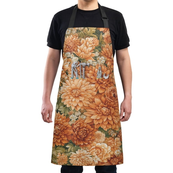 Elegant Orange Floral Chef Kitchen Apron with Pockets for Women Waterproof Aprons for Cooking Baking
