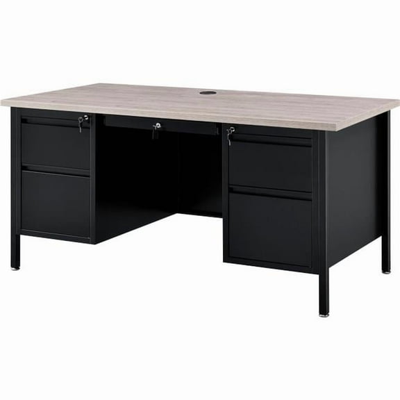 Interion Steel Teachers Desk with Gray Top & Black Frame - 60 x 30 in.