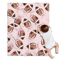 Pink Footballs with Bows Pattern Blanket,Comfortable Soft Lamb Wool Throw Blanket,All Season,Warm Lightweight Blankets for Sofa Bed Couch Living Room Chair,30"x40"