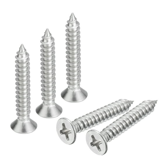 Uxcell #8x1-3/16" Wood Screws, 50 Pack Flat Head Phillips Self Tapping Screws 304 Stainless Steel Metal Screws