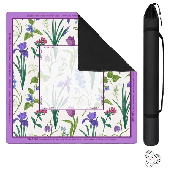 Floral Mahjong Mat with Rules, 31.5*31.5in Anti Slip American Mahjong Mat for Table, Noise Reduction, Neoprene Mah jongg Mats with Carrying Bag & 3 Dices, Mahjong Set Gift, Board Tile Games Mats