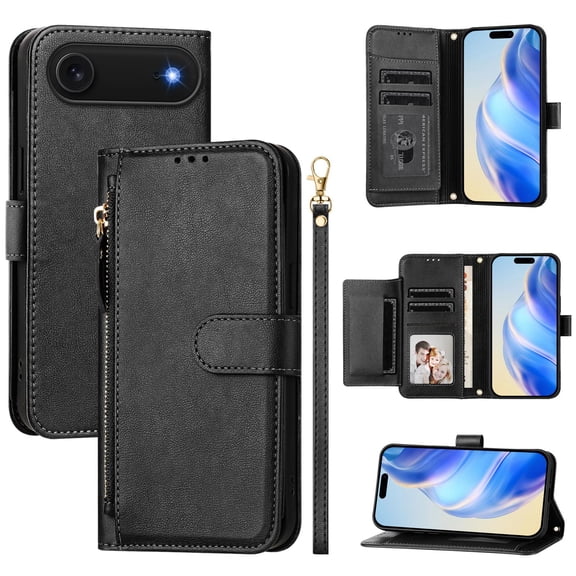 Zipper Wallet Phone Case for iPhone 17 Air/iPhone 17 plus,PU Leather Flip Cover with 7 Card Slots,Magnetic Closure, Kickstand, Wrist Strap, Compatible Shockproof Case.C01