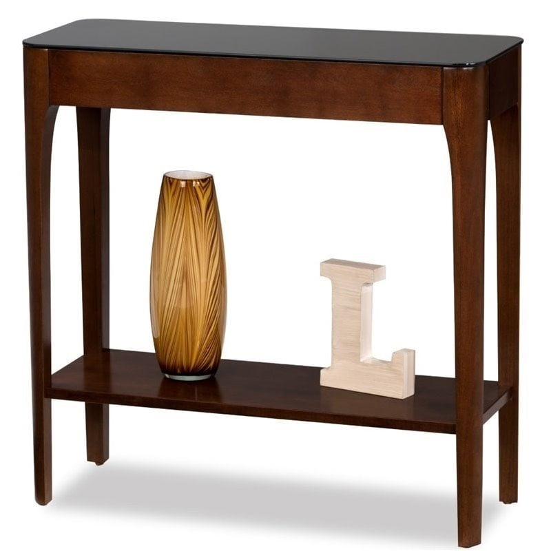 Bowery Hill Glass Top Console Table in Chestnut Walmart Canada
