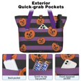 thumbnail image 2 of Tote Bag for Women - Halloween Purple and Black Striped Pumpkins Shoulder Bag - Large Utility Work Duffle Bag with Zipper Handbag for Travel, Work, Sprots, 2 of 5