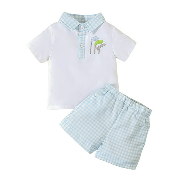 WOYY Boys Cotton Outfits Golf Embroidery Short Sleeve Polo Shirt & Shorts Set, Sizes 6M-4T