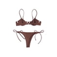 thumbnail image 2 of Gureui 2Pcs Women Split Swimsuit Set, Solid Color/Printed Sexy Low Cut V-neck Sleeveless Bikini + Lace Up Panties Beach Wear, 2 of 4