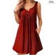 thumbnail image 1 of Vestido de mujer Chaleco con botones plisado Camiseta Vestido informal sin mangas con bolsillo, Rojo vino, XXL AweSitey AP002060-20, 1 of 6