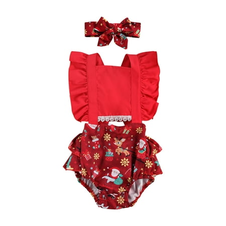 

Fiomva Girl Square Neck Ruffled Sleeve Top Santa Reindeer Print Short Pants