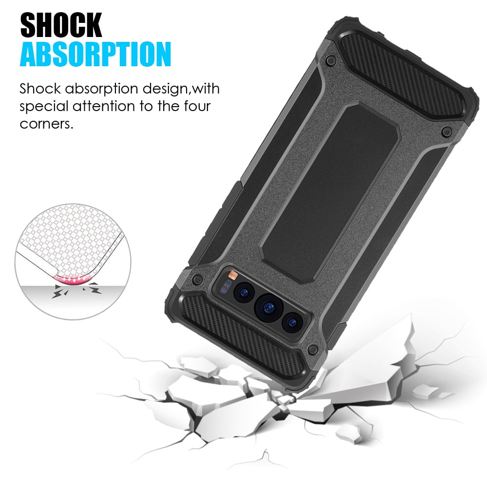 BUNDLE: Rugged Performance Dual Layer Hybrid Case for Galaxy S10 Plus (Black) & USB Car Charger Adapter - Ultra Lightweight, Port Covers, Bumper Corner Protection, Shock Absorption, Raised Lip Guard