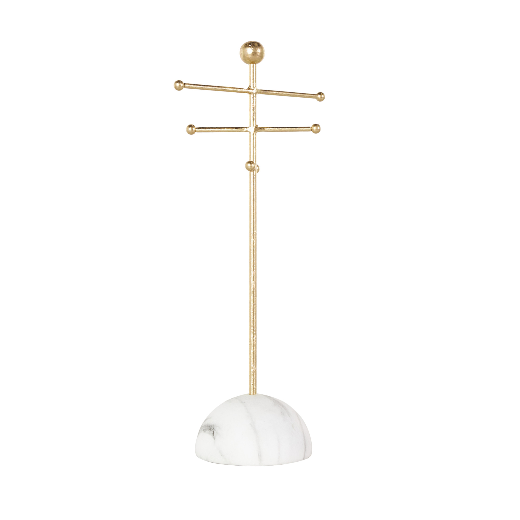 DecMode 4" x 13" Gold Metal 6 Slot Jewelry Stand with White Base, 1-Piece