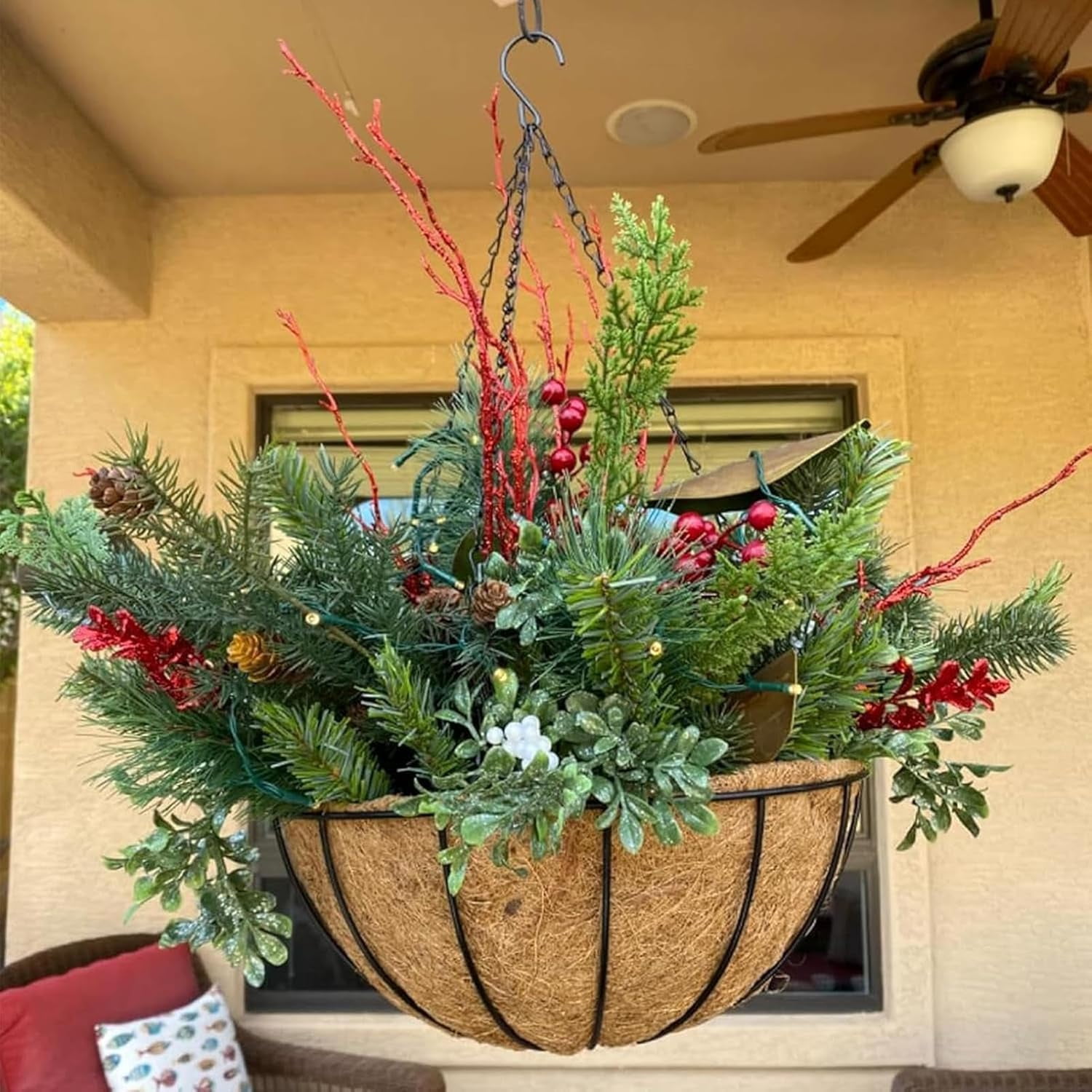 12" Hanging Plant Basket with Coco Coir Liner, 2 Pack Metal Wall Planters with Chains for Outdoor Indoor Plants, Garden Patio Porch Decor (k)