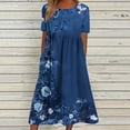 thumbnail image 2 of asdoklhq Boho Dress Floral Dress for Women Summer Casual Round Neck Short Sleeve Zipper Folding Floral Printed Dresses Multicolor S, 2 of 4