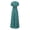 Turquoise, variant on Women's Full Size Smocked Printed V-Neck Short Sleeve Dress designed for a flattering fit and easy care with 100% Polyester