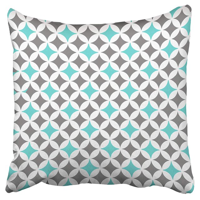 BOSDECO Taie d'Oreiller Motif Cercles Gris et Turquoise Housse d'Oreiller 20x20 Pouces