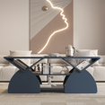 thumbnail image 2 of Modern Rectangular Coffee Table with 6 Storage Shelves - Geometric Design, Blue, 2 of 10