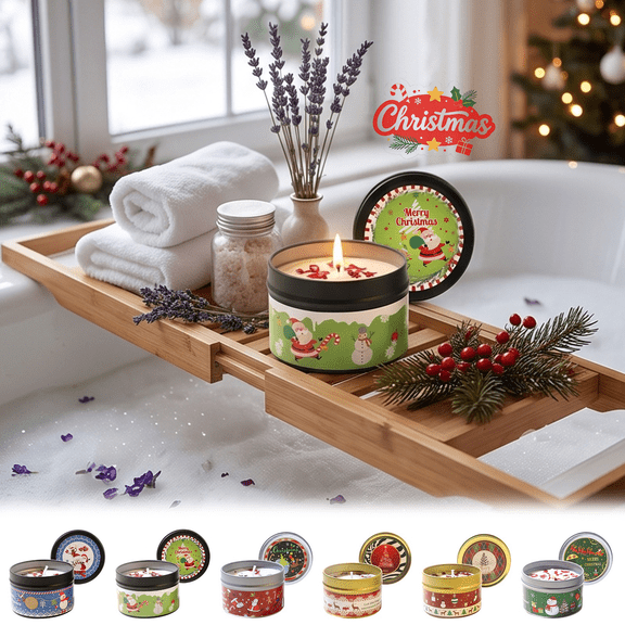Christmas Scented Soy Candles, Aromatherapy Jar Candles for Table Decoration, Xmas Indoor Decor for Room Mantel Cabinet, Christmas Birthday Gift for Family Friends