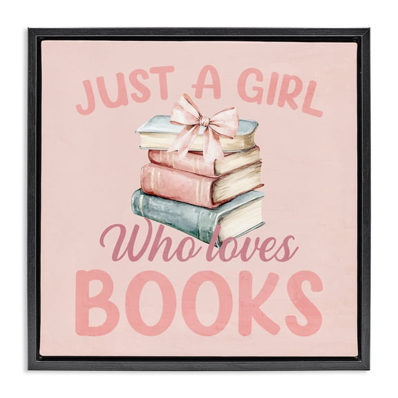 Reader Girl Who Loves Books Black Framed Floater Canvas Wall Art, design by Kim Allen