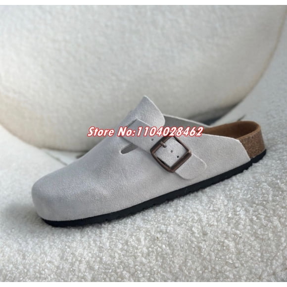 Classic cow suede Closed toe platform lazy slippers Men loafers Summer walk boken shoes cork soles non slip Women mules unisex