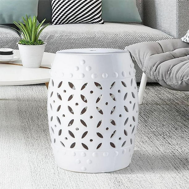 Sigtua 17 in. Garden Stool, Side Table Indoor Ceramic, Outdoor, Patio Decor, Cream White