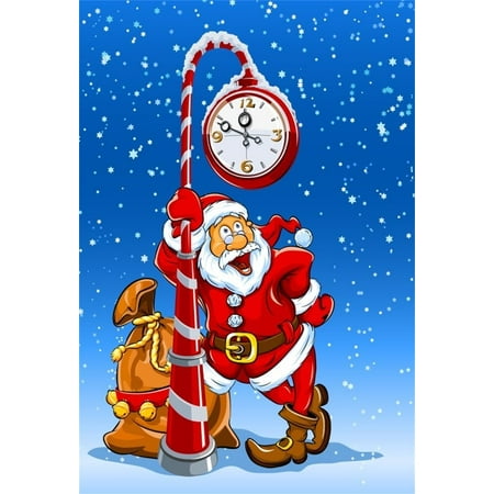 Image of GreenDecor 5x7ft Christmas Backdrop Cartoon Santa Claus Clock Xmas Gift Photography Background Snowflake Baby Kid Portrait New Year Holiday Photo Studio Props Video Drop Party Decor Banner
