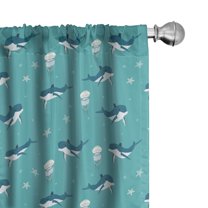 Ambesonne Nautical 4-Panel Curtains, Happy Dolphins Jellyfish, 56"x63", Cadet Blue White Teal