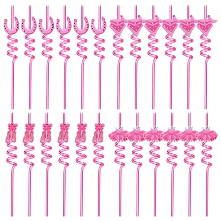 Halloween Straws Plastic, Reusable PETG Straws for Party, Unique Shapes, Set of 24, Includes Horseshoe, Skirt, Shoe, Gift Box, Ideal for Halloween Drinks and Decorations