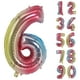 thumbnail image 1 of Globos de helio de 32 pulgadas con degradado de arcoíris, coloridos, con números grandes, decoración de celebración, fiesta de cumpleaños, globos de gran tamaño (arcoíris número 6) oso de fresa Juguete, 1 of 4