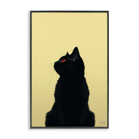 Stupell Industries Black Cat on Yellow Animals & Insects Painting Black Framed Art Print Wall Art, 12 x 18
