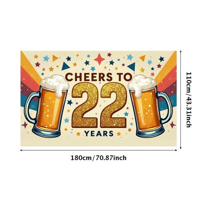 Colorful Cheers to 22 Years Banner Background Party Decorations Backdrop for Anniversary Celebrations Toast Events Beer Themed Parties Photography Props
