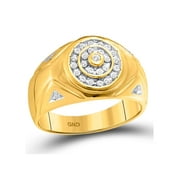 ARAIYA FINE JEWELRY 10kt Yellow Gold Mens Round Diamond Concentric Circle Cluster Ring 1/4 Cttw