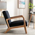 thumbnail image 3 of Classic Mid Century Modern Accent Chairs for Living Room or Bedroom, Espresso Finish Open-Framed Armchair with Plush Cushioning and Velvet Fabric, Black, 3 of 5