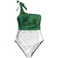 thumbnail image 1 of Women's One Piece Swimsuit Color Block One Shoulder Bowknot Bathing Suit, Green, Xl, 1 of 4