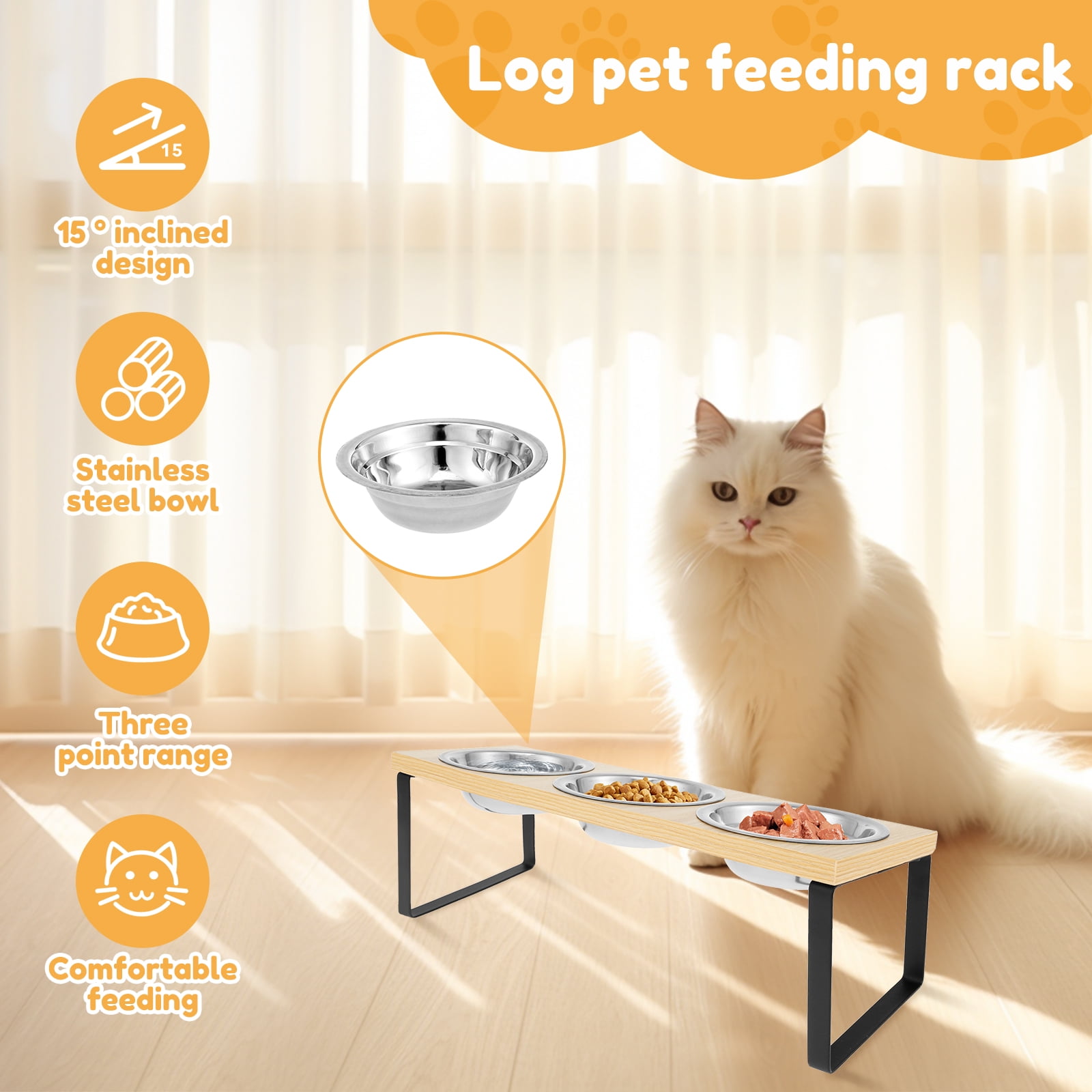 Elevated Cat Bowls Wood Cat Bowl Stand 15° Inclined Elevated Cat Food Feeder Easy to Install Raised Cat Feeder Flexible Easy to Use Elevated Cat Bowl Suitable for Cat